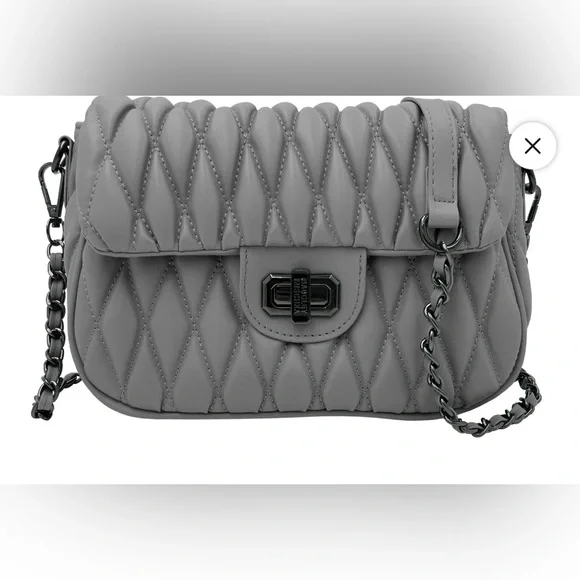 Badgley Mischka Quilted Messenger Bag Gray NWT - Picture 1 of 3